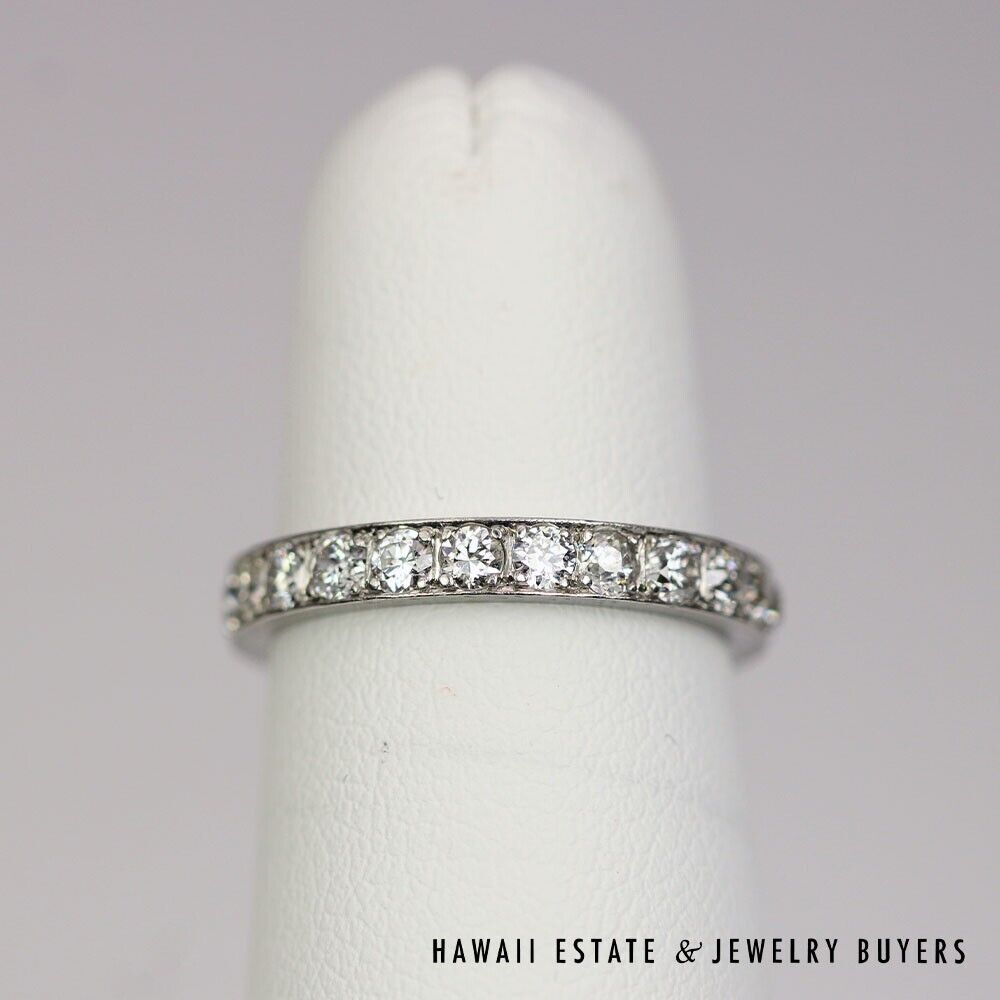 Vintage 1.25CTW Old European Cut Diamond Eternity Platinum Band Size 4.5 - Image 2