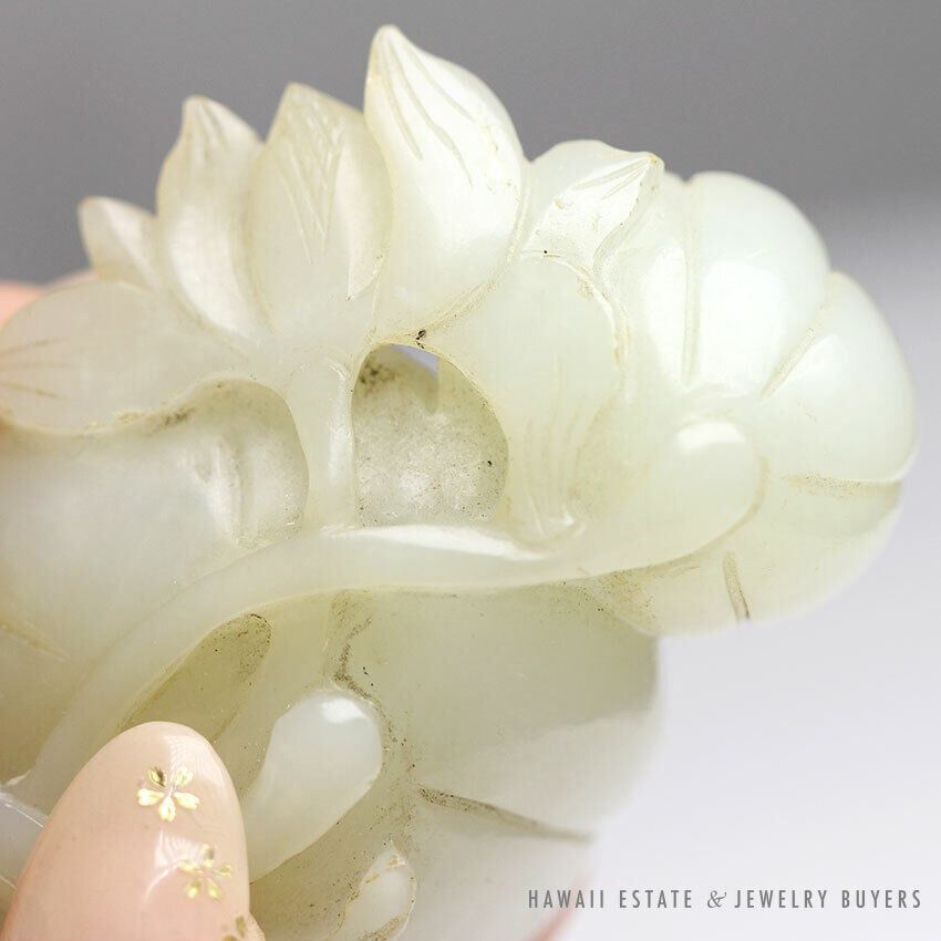 Carved Mutton Fat White Jade Openwork Pumpkins Pendant with 14K Yellow Gold Bail - Image 4
