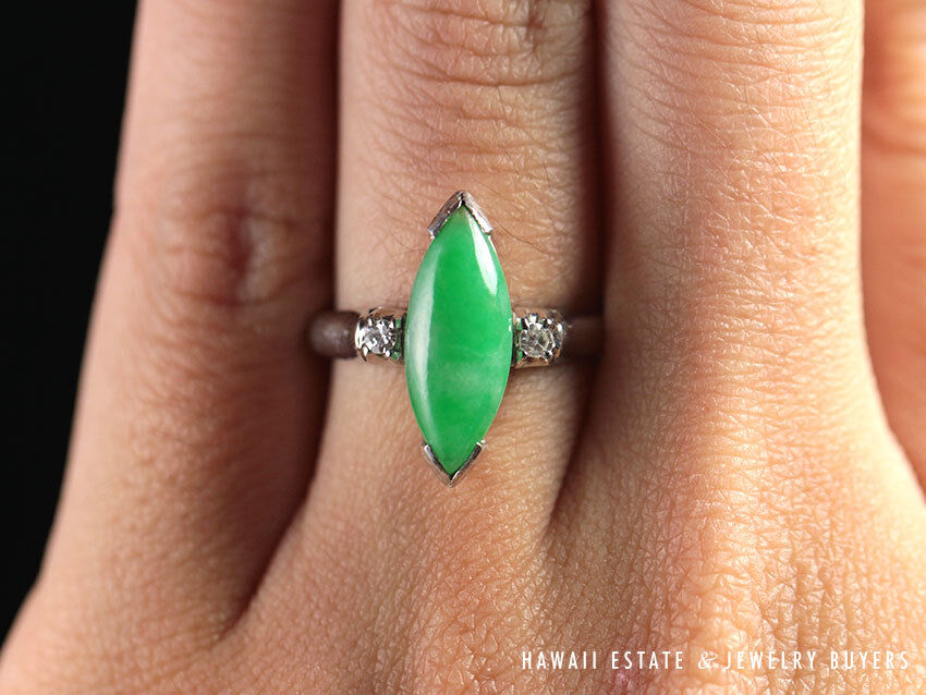 GIA Certified Marquise Natural Jade Apple Green Color Jade Ring GIA Jade Sz 5.25 - Image 8