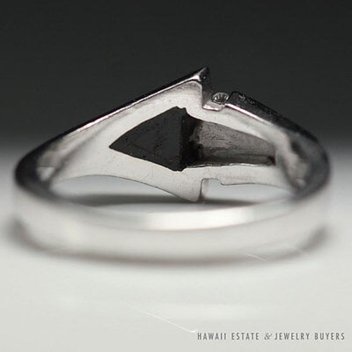 Bernard K. Passman Black Coral & Diamond Arrow 18K White Gold Ring Size 6.25 - Image 5