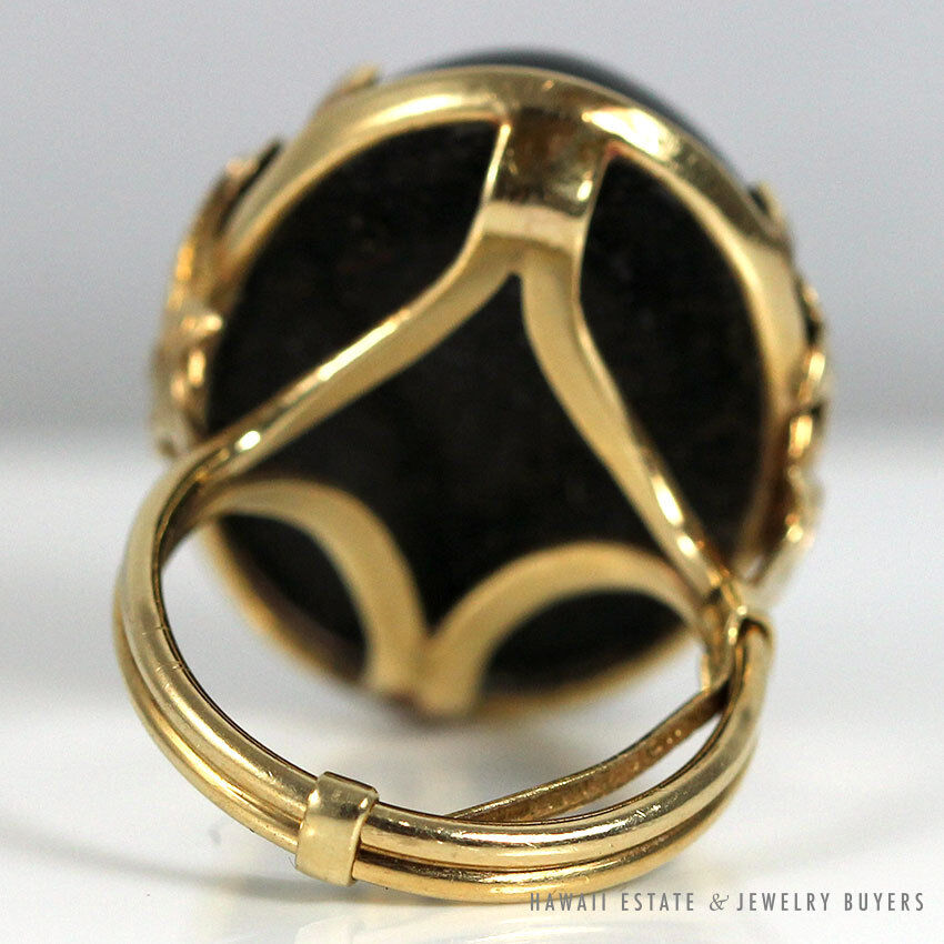 MING'S HAWAII BLACK CORAL 14K YELLOW GOLD EARRINGS & RING SIZE 5 - Image 7