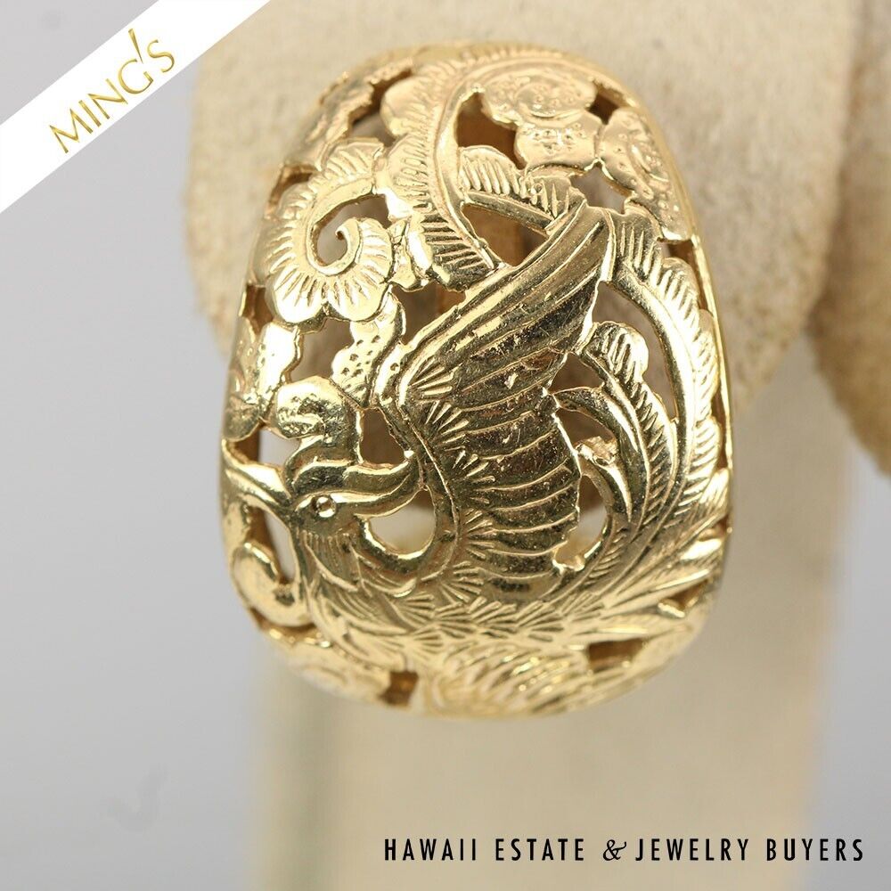 MING'S DUAL PHOENIX SHRIMP 9.1g 14K YELLOW GOLD OMEGA BACK EARRINGS - Image 3