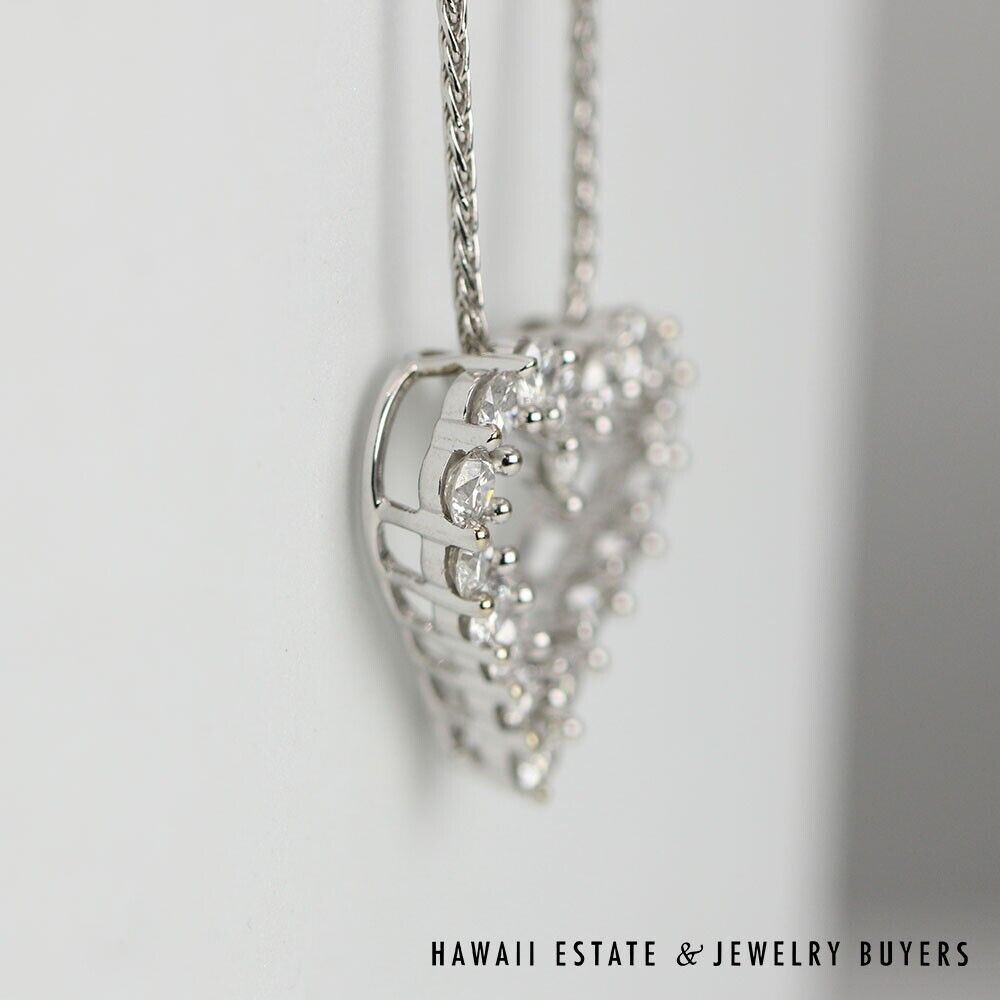 Diamond Open Heart 14K White Gold Pendant Wheat Chain Necklace 18 Inch - Image 3