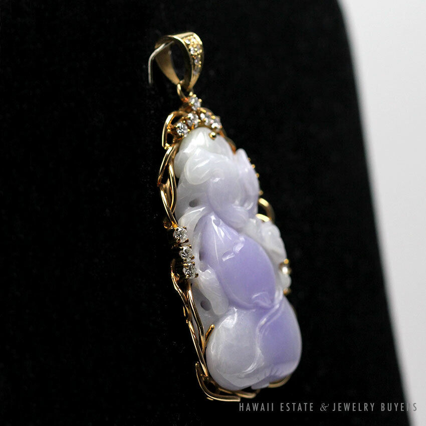 GIA Certified Tsl Jade Mottled Purple Tiger on Peach 14K Yellow Gold Pendant - Image 6