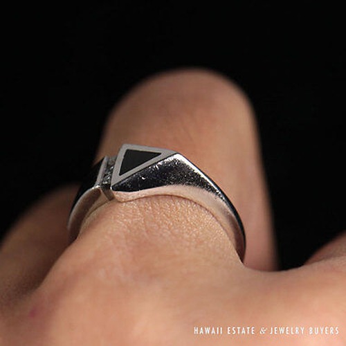 Bernard K. Passman Black Coral & Diamond Arrow 18K White Gold Ring Size 6.25 - Image 9