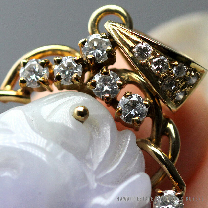 GIA Certified Tsl Jade Mottled Purple Tiger on Peach 14K Yellow Gold Pendant - Image 8