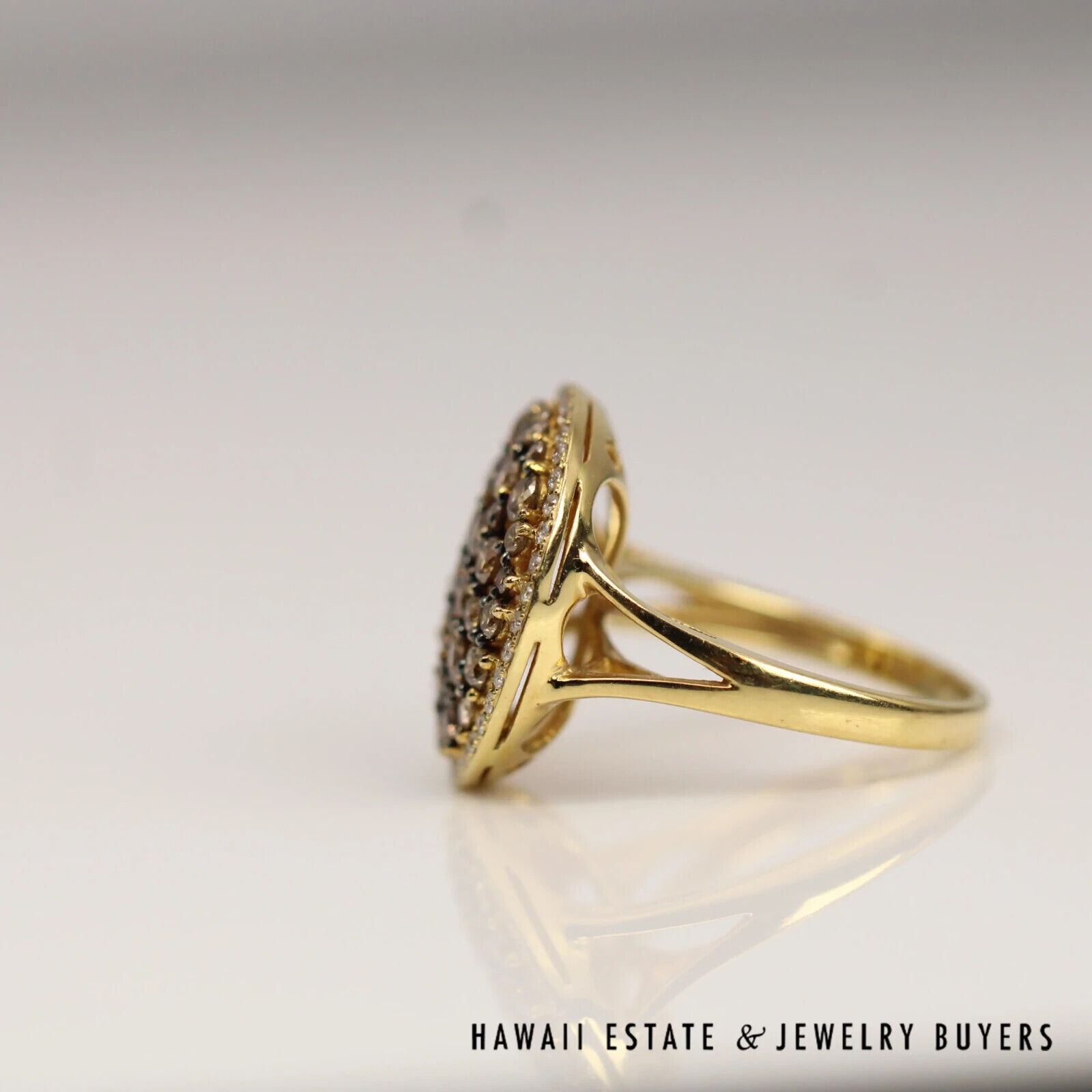 Chocolate & White Diamond Cluster Ring 1.50 Carats in 18K Yellow Gold Size 6.5 - Image 3
