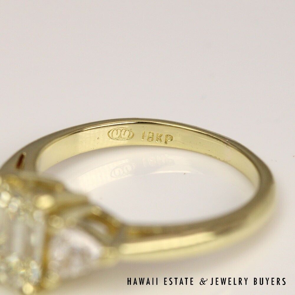Emerald Cut & Trillion Diamond 18K Yellow Gold Engagement Ring Size 4 - Image 4