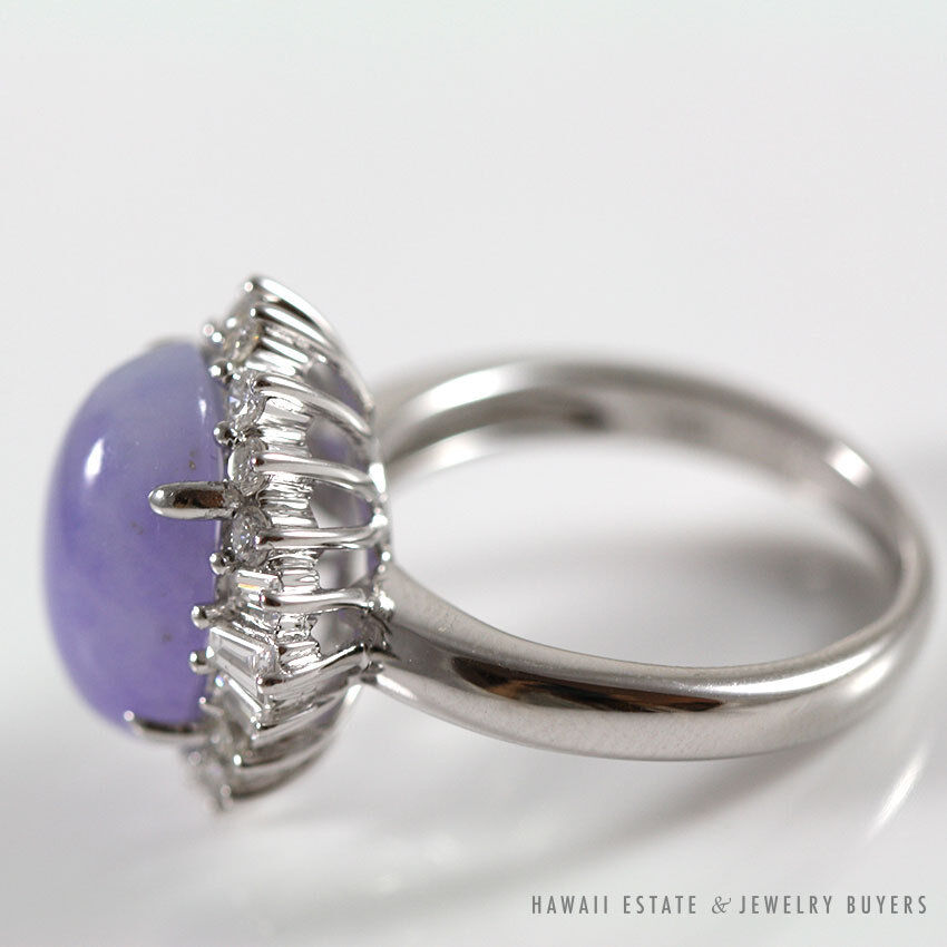 Light Purple Jadeite Jade & Diamond Halo Ring in 18K White Gold Size 6.5 - Image 3