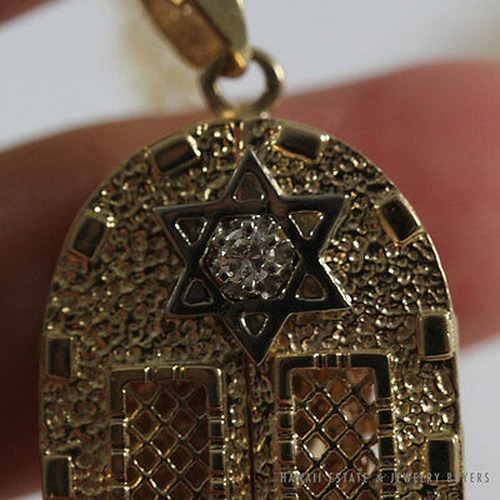 Diamond Star of David Opening Doors Moses Menorah 14K Gold Pendant Necklace - Image 4