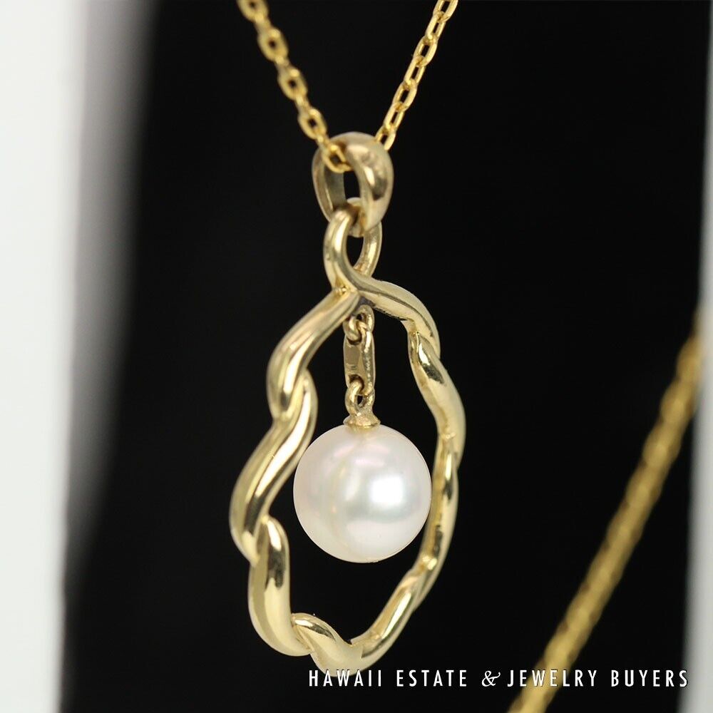 Mikimoto Cultured Akoya Pearl 14K Yellow Gold Shell Pendant Necklace 16 Inch - Image 6