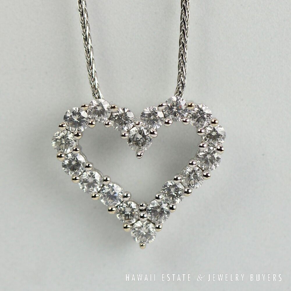 Diamond Open Heart 14K White Gold Pendant Wheat Chain Necklace 18 Inch - Image 2