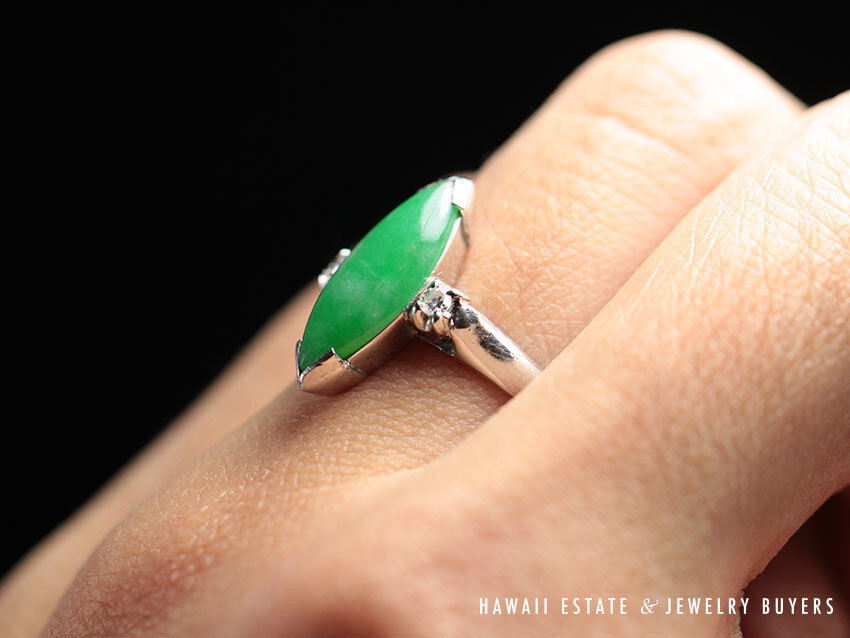 GIA Certified Marquise Natural Jade Apple Green Color Jade Ring GIA Jade Sz 5.25 - Image 9