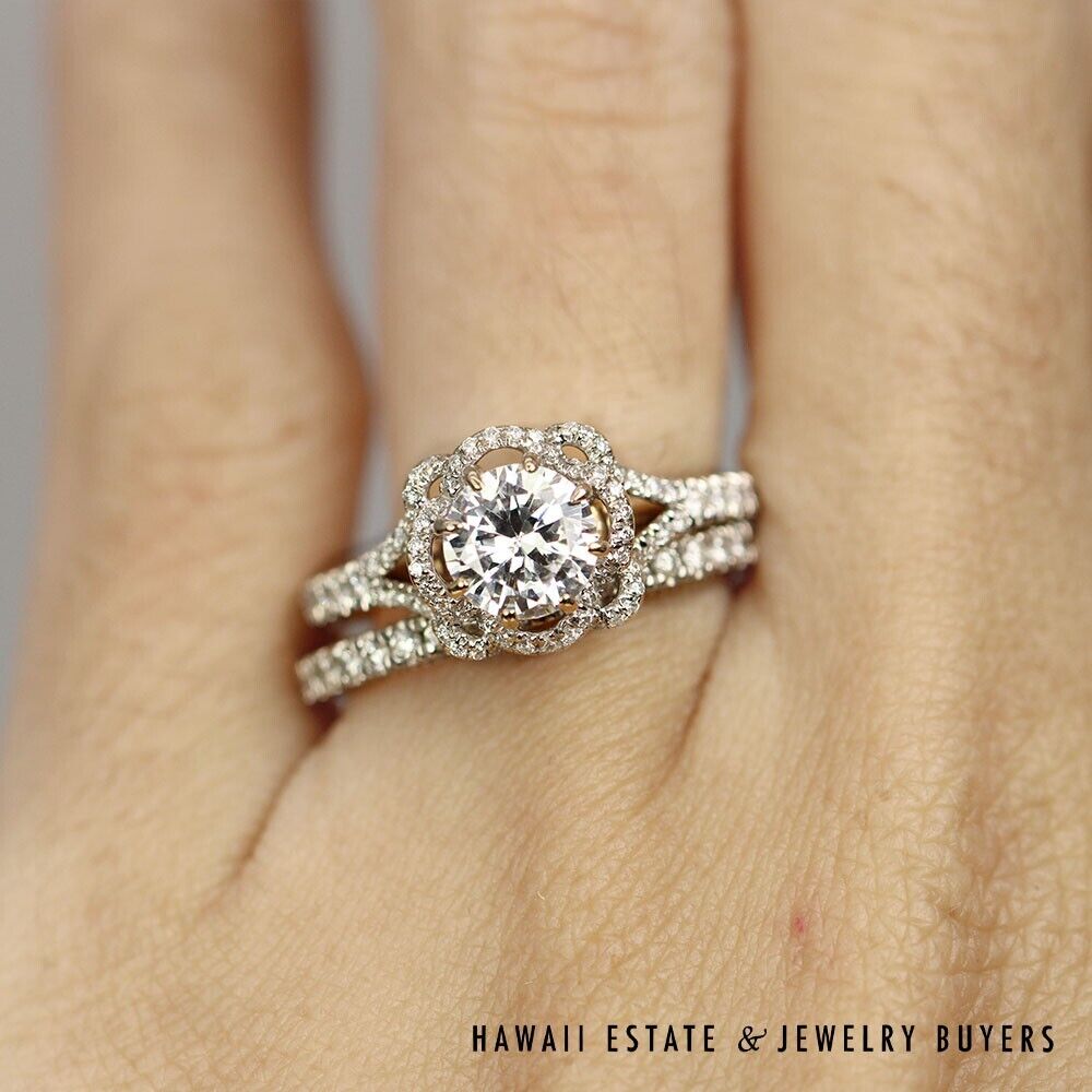 Verragio 18K White Rose Gold Diamond Semi Mount Wedding Set Size 6.25 with Box - Image 8