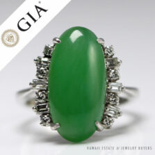 GIA Natural a Jade Green Translucent Cabochon 0.36ctw Diamond Platinum Ring Sz 6