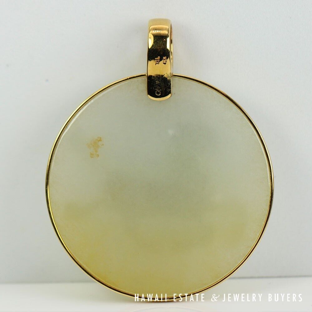 GIA Natural Jadeite Jade 18k Yellow Gold Horse Circle Large Pendant - Image 3