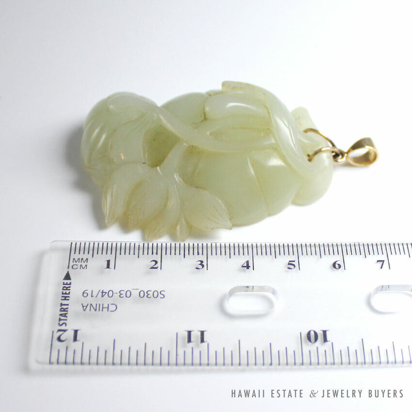 Carved Mutton Fat White Jade Openwork Pumpkins Pendant with 14K Yellow Gold Bail - Image 8