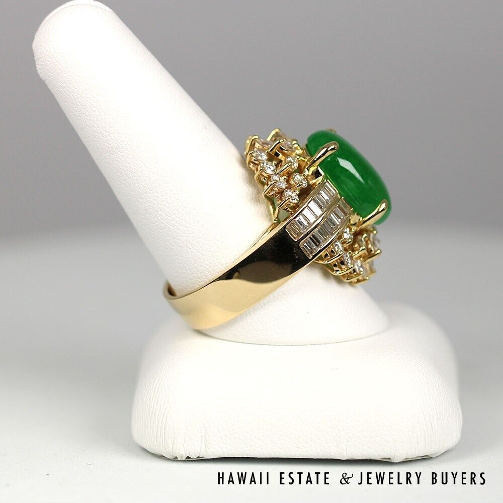 GIA Natural Imperial A Jadeite Jade Cab and 3.86ctw VS/GH Diamond 18K Ring - Image 3
