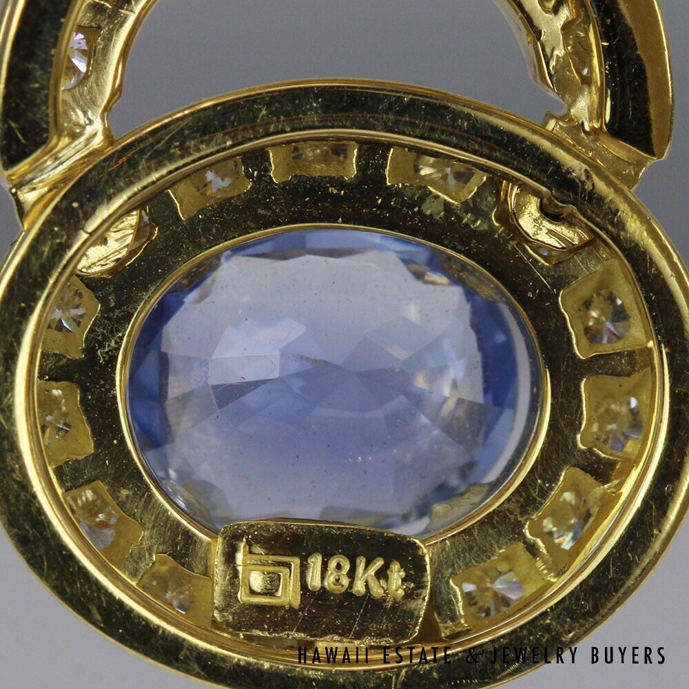 Bernard Hurtig Oval Pink & Blue Sapphire Diamond Halo 18K Yellow Gold Earrings - Image 6