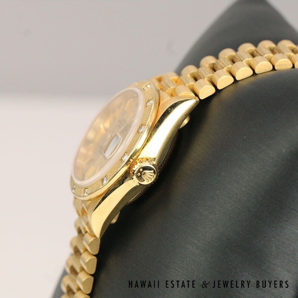 Rolex Lady-Datejust 26mm 18K Yellow Gold Diamond Bezel Watch Ref 69288 - Image 3