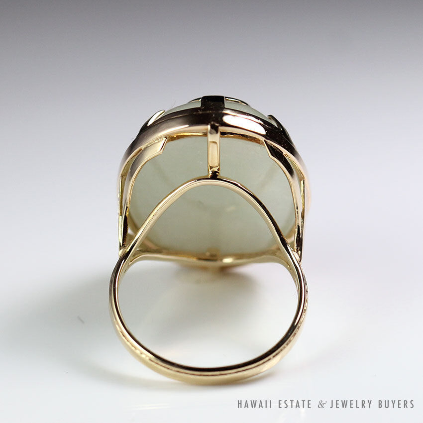 Ming's Hawaii Oval Jade Cabochon 14K Yellow Gold Ring Size 6.25 - Image 4