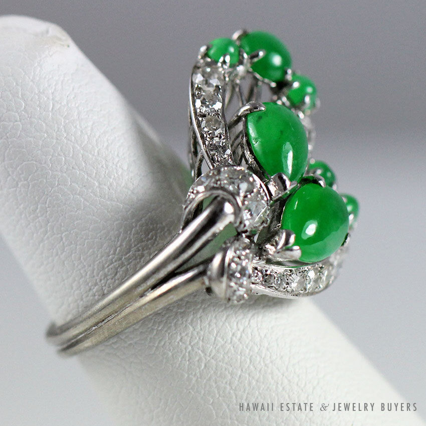 GIA Certified Imperial Green Grade Type A Jadeite Jade 14K White Gold Ring Size 5.25 - Image 5