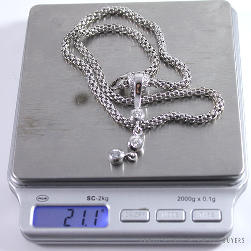 Graduated Diamond Drop Pendant 14K White Gold Necklace 17 Inch - Image 12