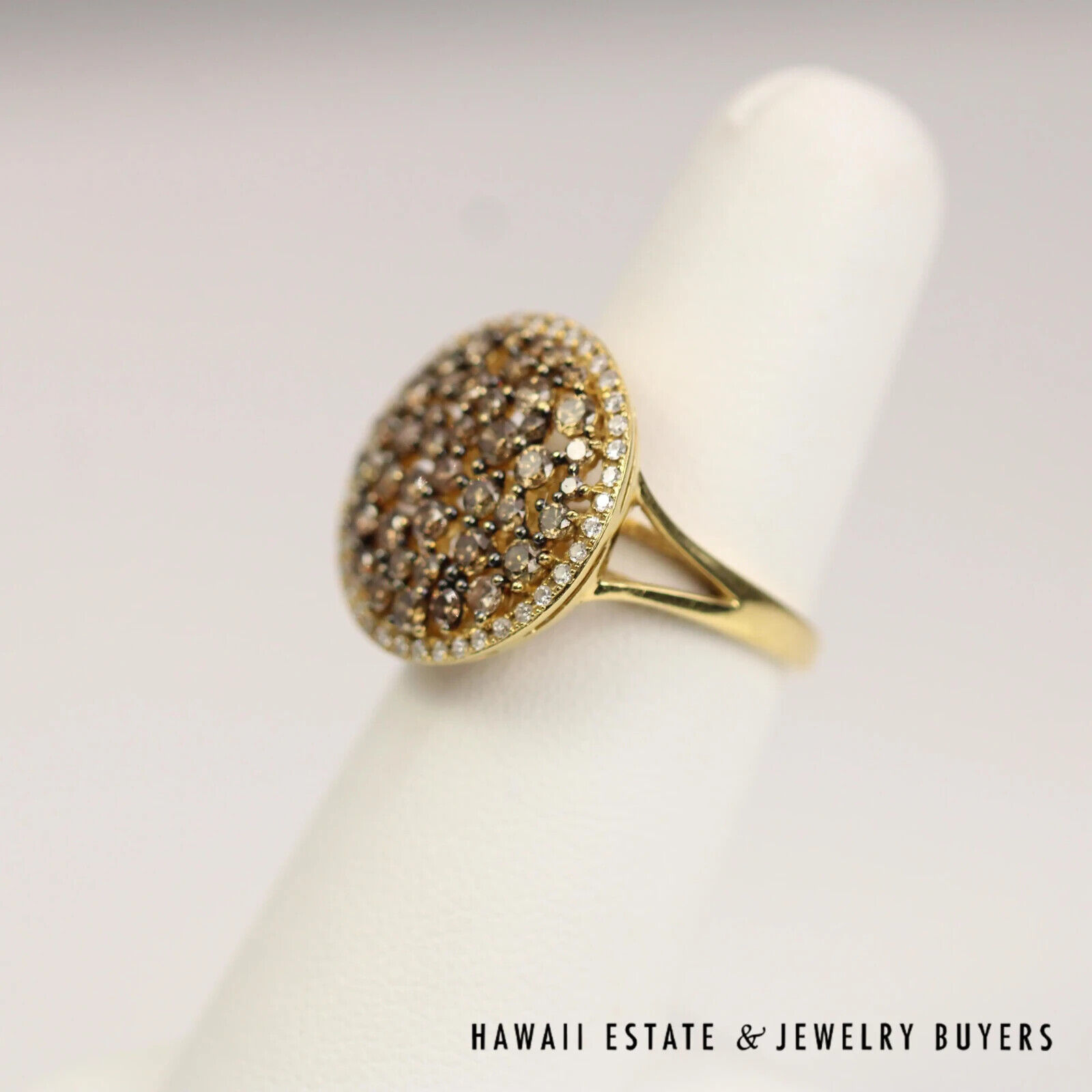 Chocolate & White Diamond Cluster Ring 1.50 Carats in 18K Yellow Gold Size 6.5 - Image 4