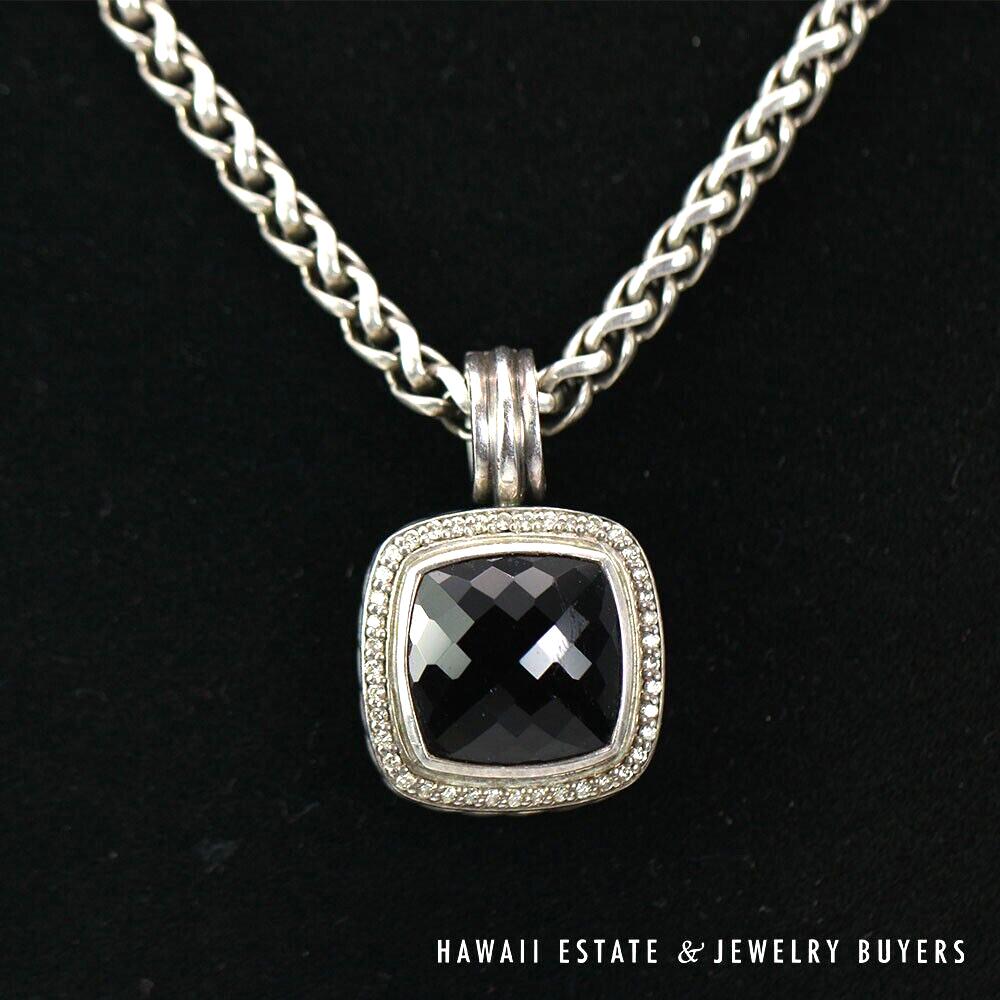 David Yurman Albion Black Onyx Diamond Sterling Silver Necklace 18 Inch - Image 5