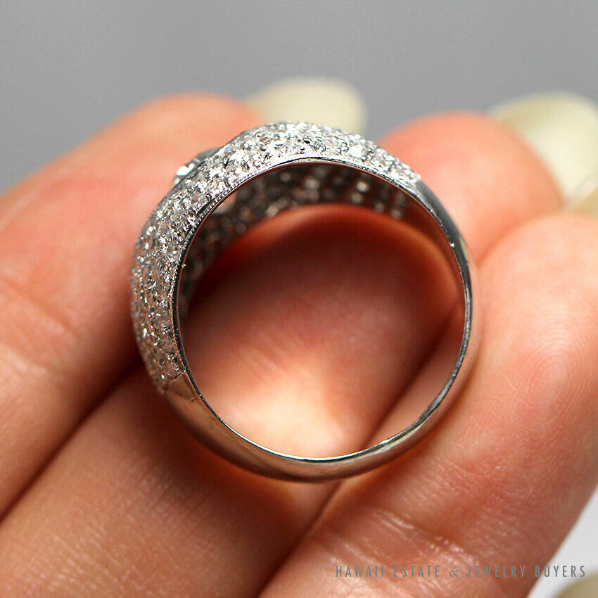 Estate 0.98ct European Diamond w/ Natural Sapphires & 1.50ctw Diamonds Setting Platinum Ring - Image 8