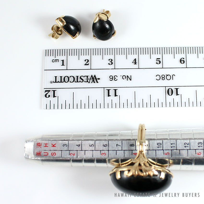 MING'S HAWAII BLACK CORAL 14K YELLOW GOLD EARRINGS & RING SIZE 5 - Image 11