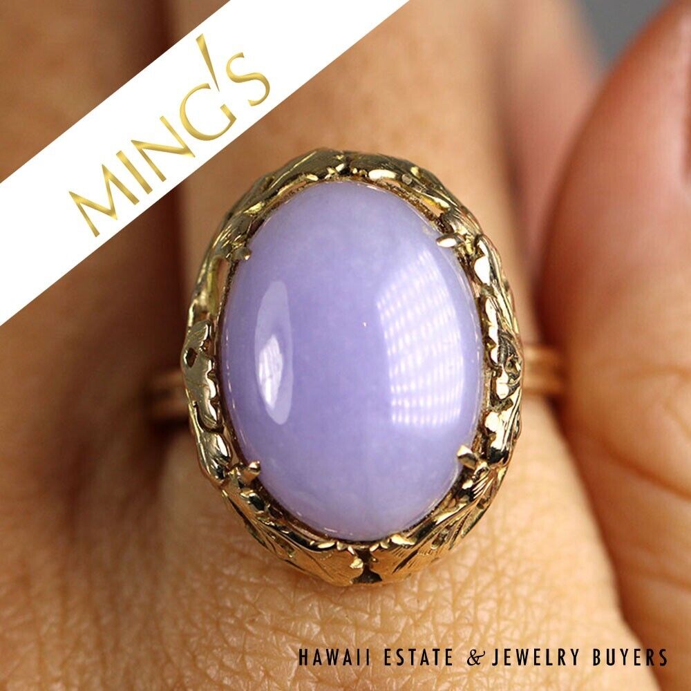 Ming's Lavender Jade 14K Yellow Gold Ring Size 9