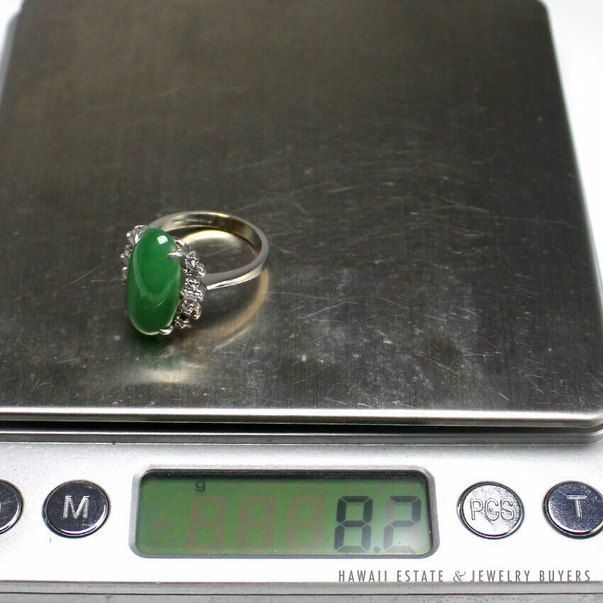 GIA Natural a Jade Green Translucent Cabochon 0.36ctw Diamond Platinum Ring Sz 6 - Image 12
