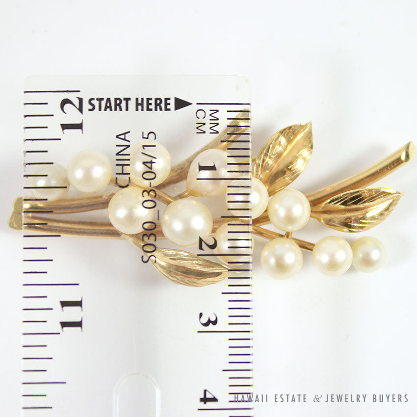 Ming's Hawaii Pearl Floral 14K Yellow Gold Brooch Pin - Image 10