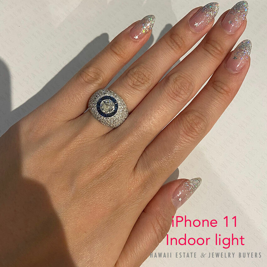 Estate 0.98ct European Diamond w/ Natural Sapphires & 1.50ctw Diamonds Setting Platinum Ring - Image 11