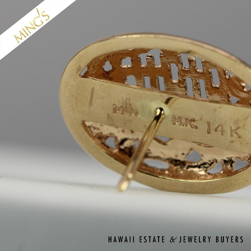 MING'S CHINESE CHARACTER OVAL 5.3g 14K YELLOW GOLD POST EARRINGS - Image 6