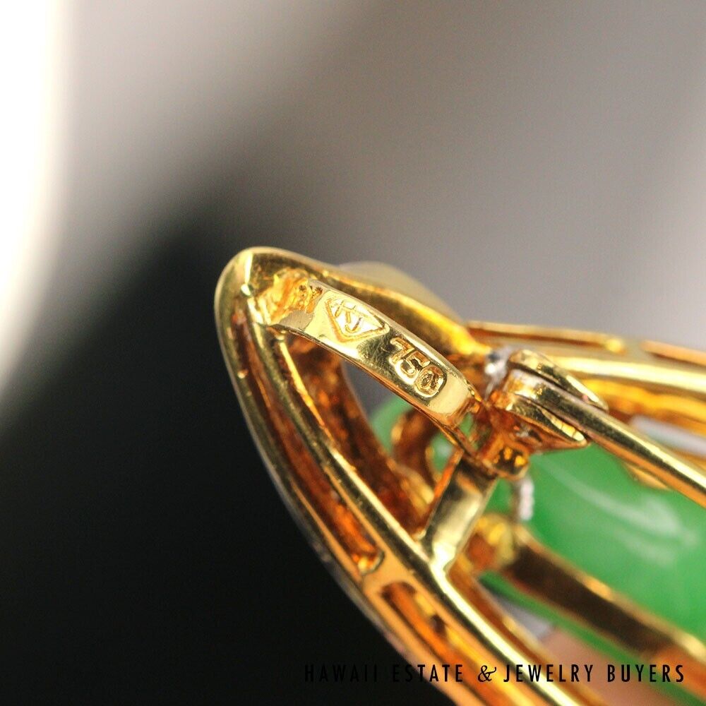 GIA Grade A Green NATURAL Jadeite Jade 0.66ctw Diamond 18K Yellow Gold Brooch - Image 8