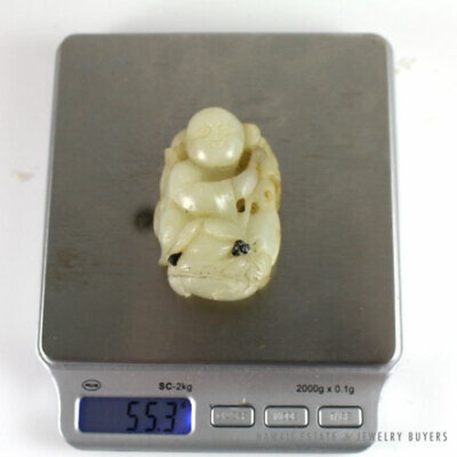 Chinese Carved Pale Mutton Fat Jade Seated Male Figure Statue Carving - Image 10