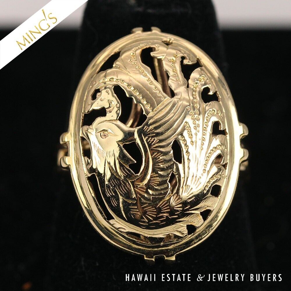 MING'S 3.4g OVAL PHOENIX 14K YELLOW GOLD RING SIZE 7