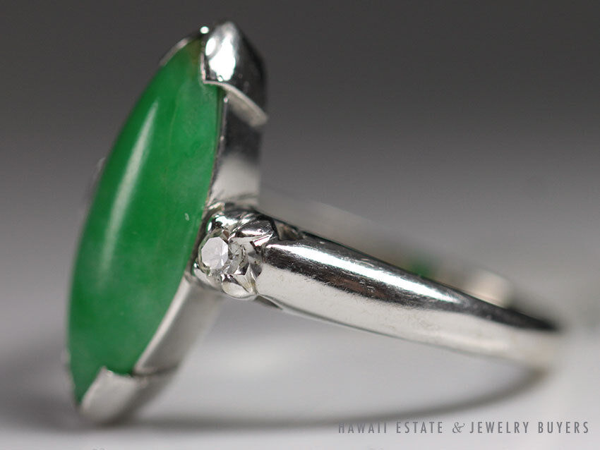 GIA Certified Marquise Natural Jade Apple Green Color Jade Ring GIA Jade Sz 5.25 - Image 2