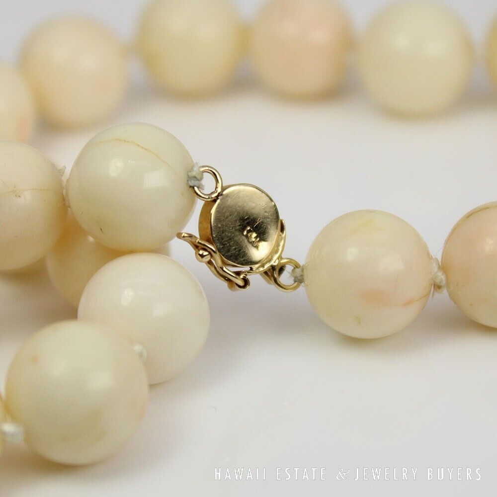 Angel Skin Coral Bead Necklace 22 Inch with 14K Yellow Gold Chinese Clasp - Image 7