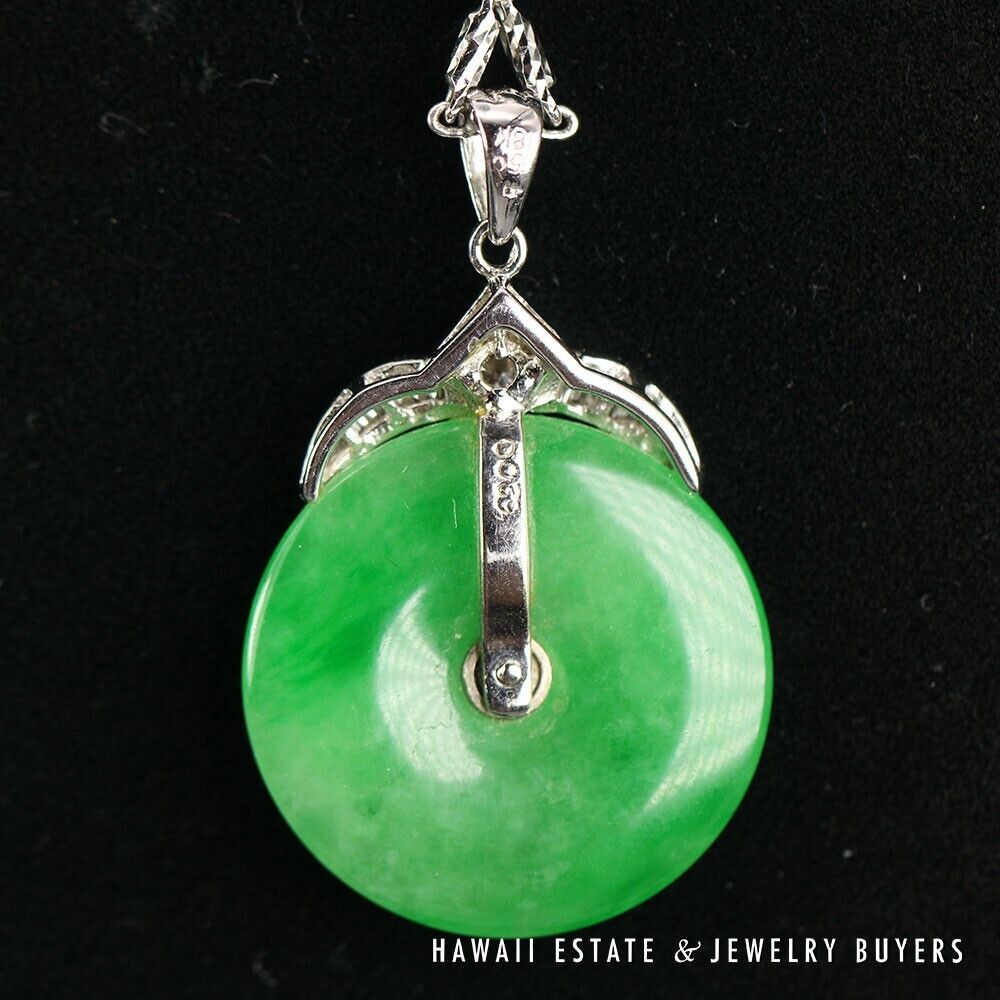 GIA Jade Apple Green Diamond 18k White Gold Donut 14K Pendant Necklace - Image 4