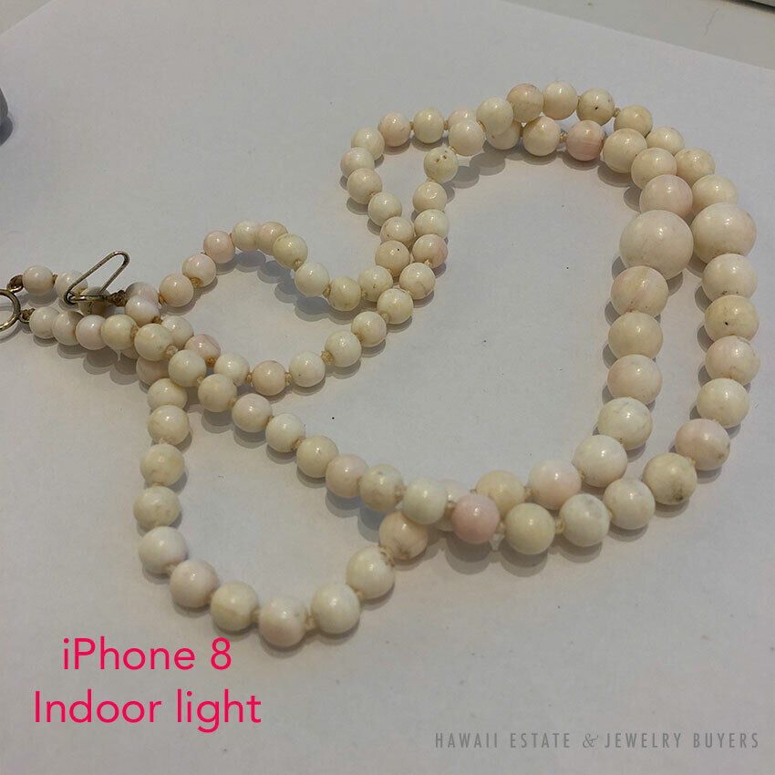 MING'S HAWAII ANGEL SKIN CORAL 11-4MM GRADUATED BEAD 14K WHITE GOLD SIGNED CHOKER NECKLACE 13" - Image 7