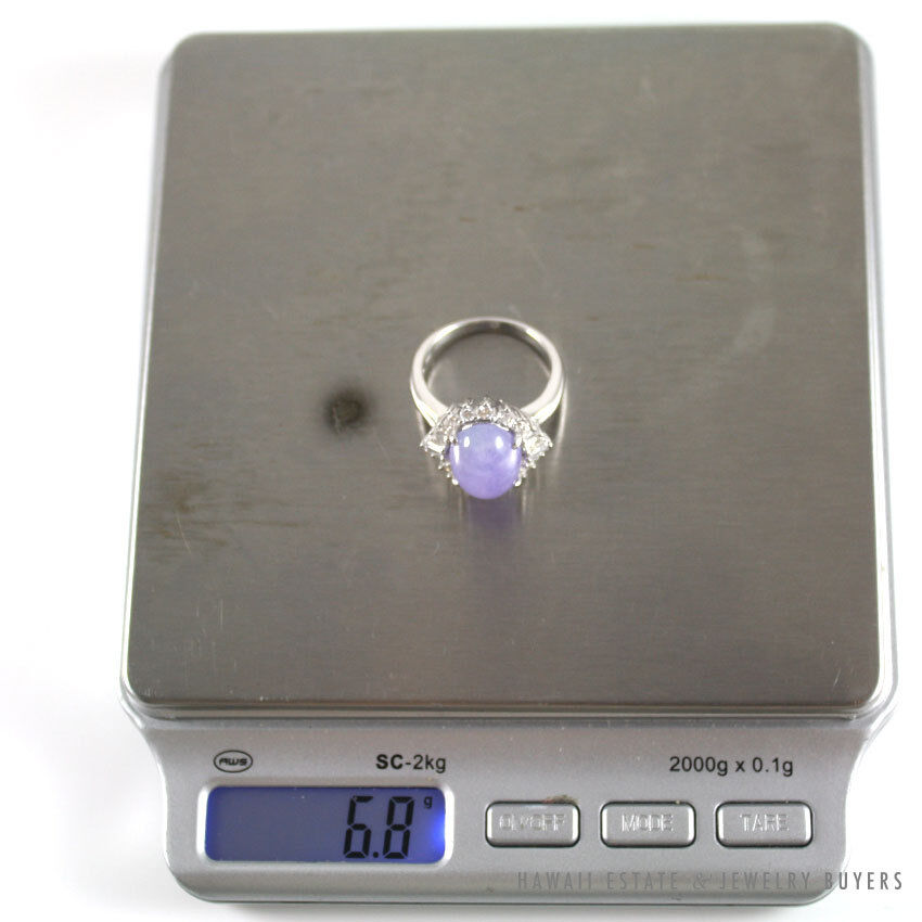 Light Purple Jadeite Jade & Diamond Halo Ring in 18K White Gold Size 6.5 - Image 12