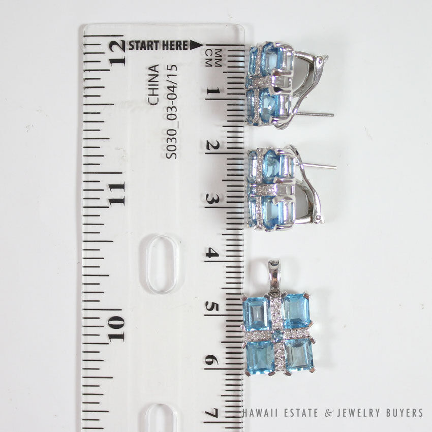 Effy Sky Blue Rectangular Topaz & Diamond 18K White Gold Earrings & Pendant Set - Image 8