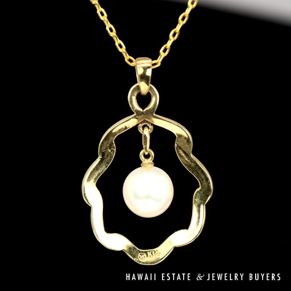 Mikimoto Cultured Akoya Pearl 14K Yellow Gold Shell Pendant Necklace 16 Inch - Image 2