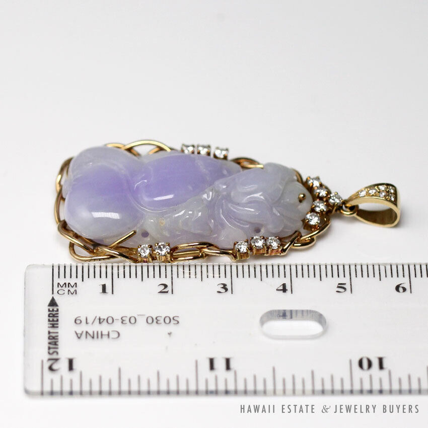 GIA Certified Tsl Jade Mottled Purple Tiger on Peach 14K Yellow Gold Pendant - Image 10