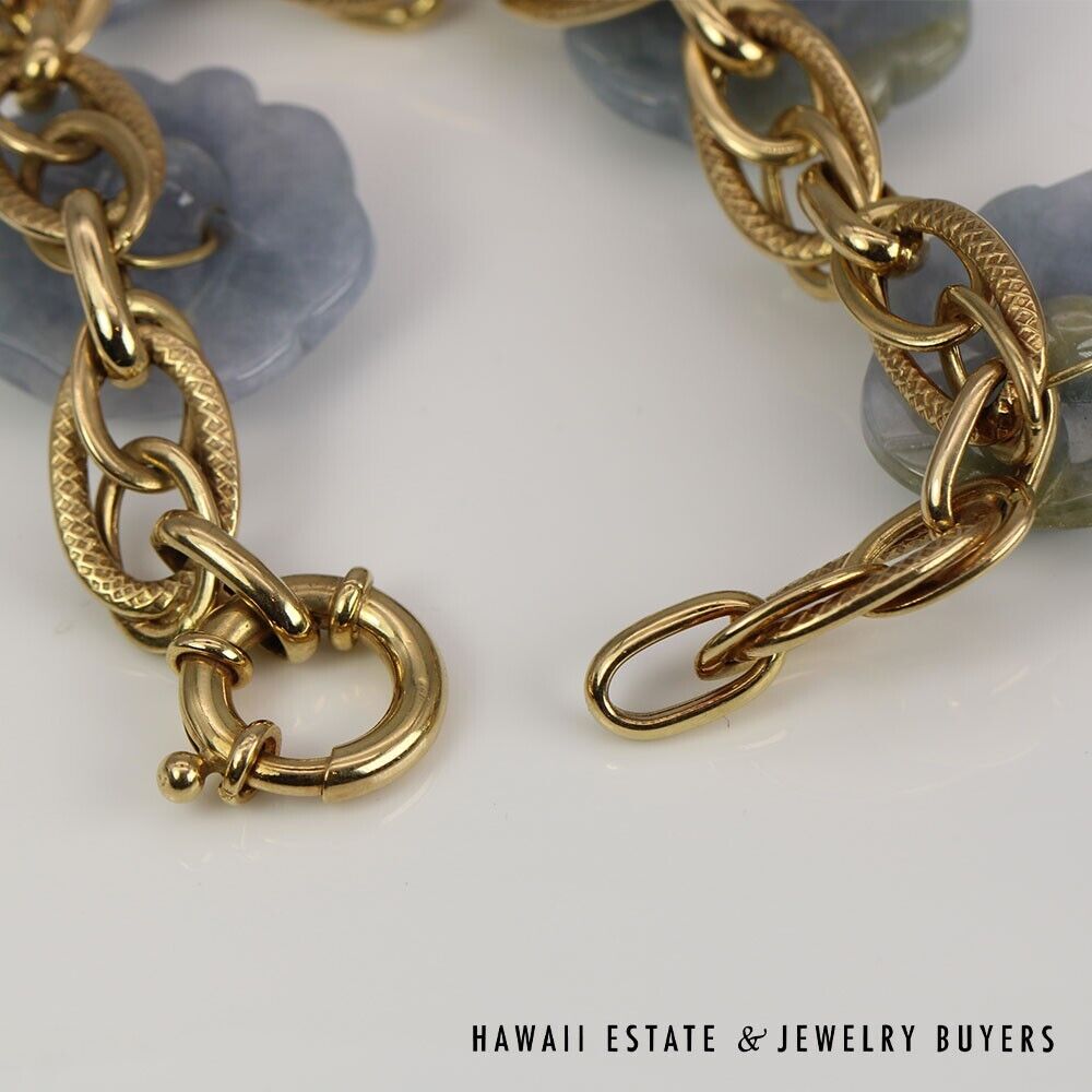 Chinese Carved Lavender Jade Suite 14K 18K Gold Necklace Bracelet Earrings - Image 9