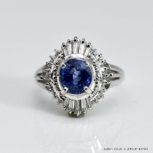 Oval Blue Sapphire & Diamond Platinum Halo Ballerina Ring Size 5.75