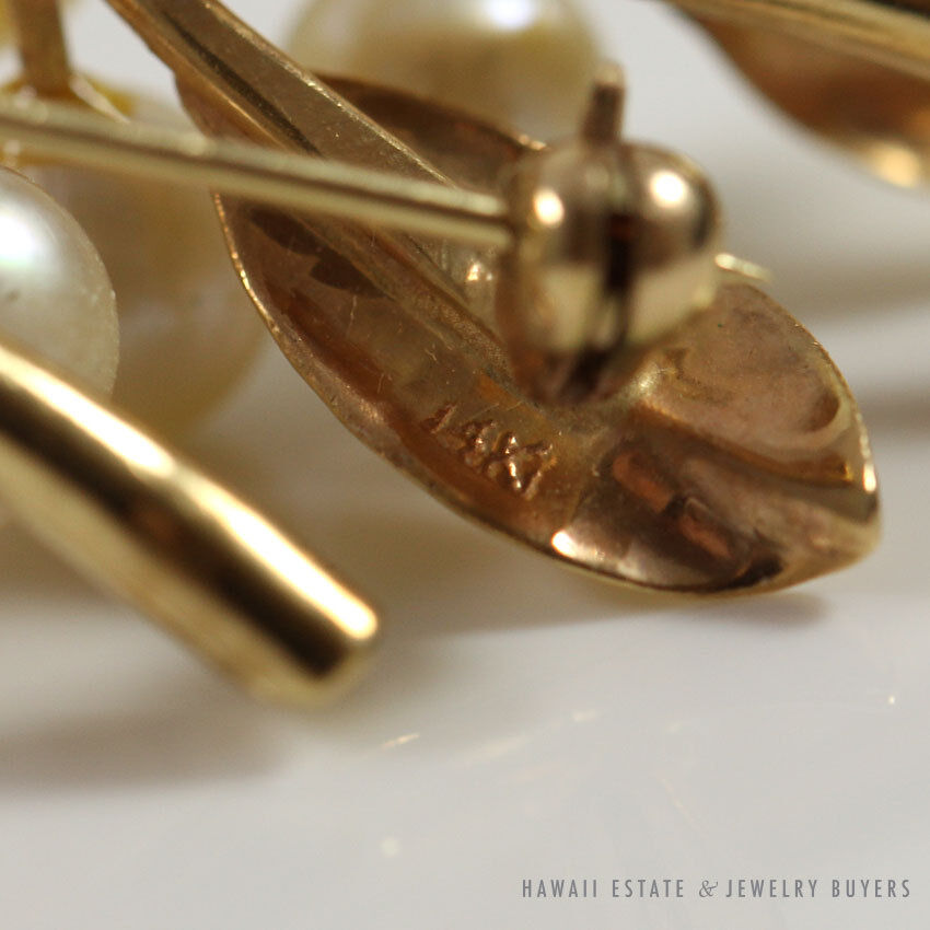 Ming's Hawaii Pearl Floral 14K Yellow Gold Brooch Pin - Image 6